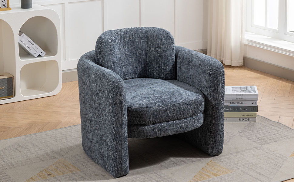 Mid Century Modern Barrel Accent Chair Armchair For Living Room, Bedroom, Guest Room, Office, Smoke Blue