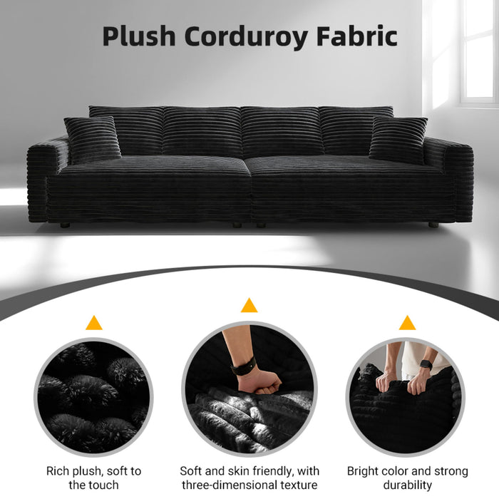 Plush Corduroy 4 Seat Sofa, Modern Comfy Upholstered Sofa Cloud Couch, Deep Seat Couches With Soft Pillows