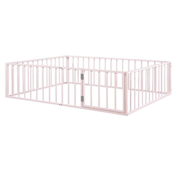 Metal Floor Bed Frame With Fence And Door