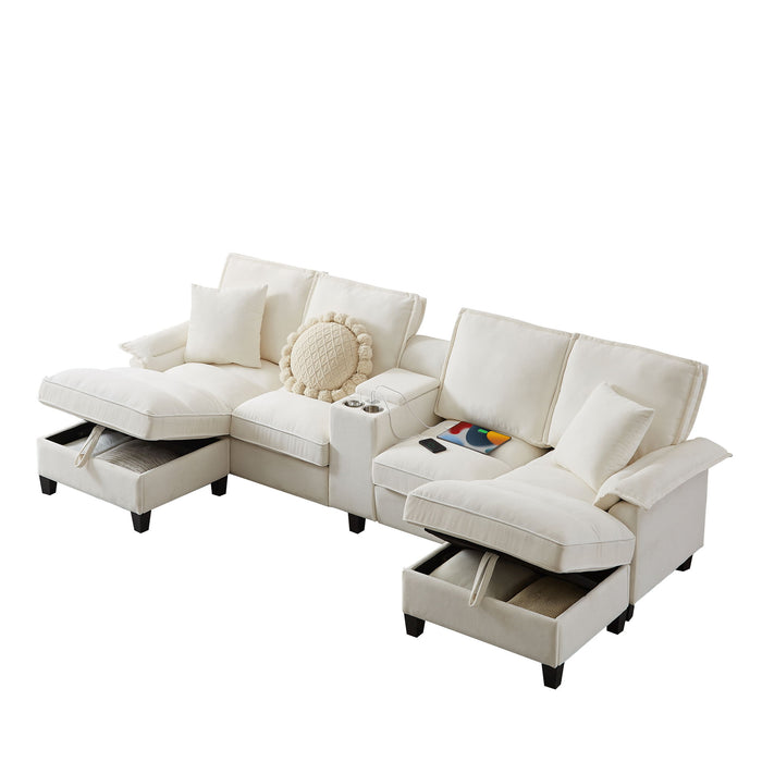 Modern U-Shaped Sectional Sofa Bed With Storage