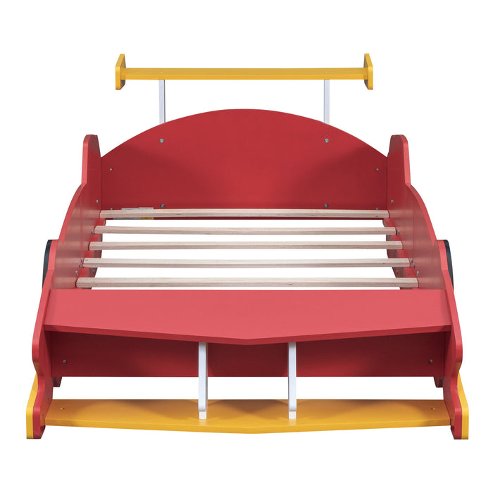 Race Car-Shaped Platform Bed With Wheels