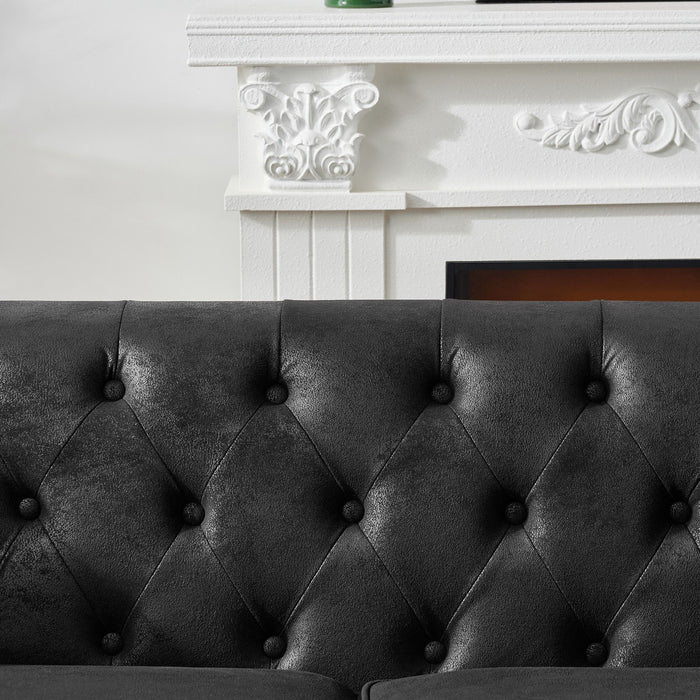 Chesterfield 3 And 2 Seater Sofa Set, High Tech Fabric Upholstered Couch For Living Room