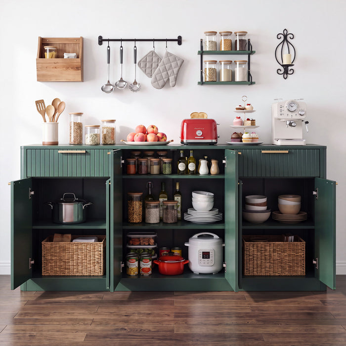 Large Fluted Buffet Sideboard, Wine Bar Storage Cabinet With 6 Doors & 2 Drawers