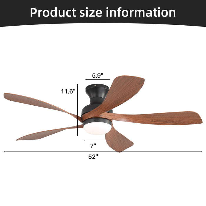 52" Ceiling Fan With 3 Color Dimmable LED Light, DC Reversible Motor, 6 Speed Settings