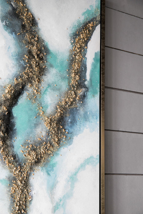 Elongated Modern Abstract Oil Painting, Rectangle Framed Wall Art (Set of 2) - Multicolor