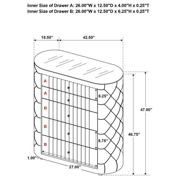 Sonya - 5-Drawer Upholstered Bedroom Chest Of Drawers - Ivory