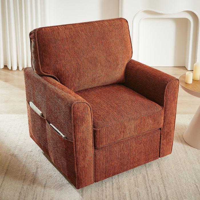 360° Swivel Accent Barrel Armchair With Side Pockets, Compact Design