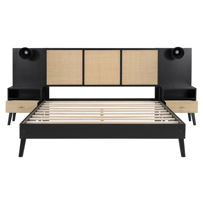 Bed Frame With 2 Nightstands Elegant Design With Lamps