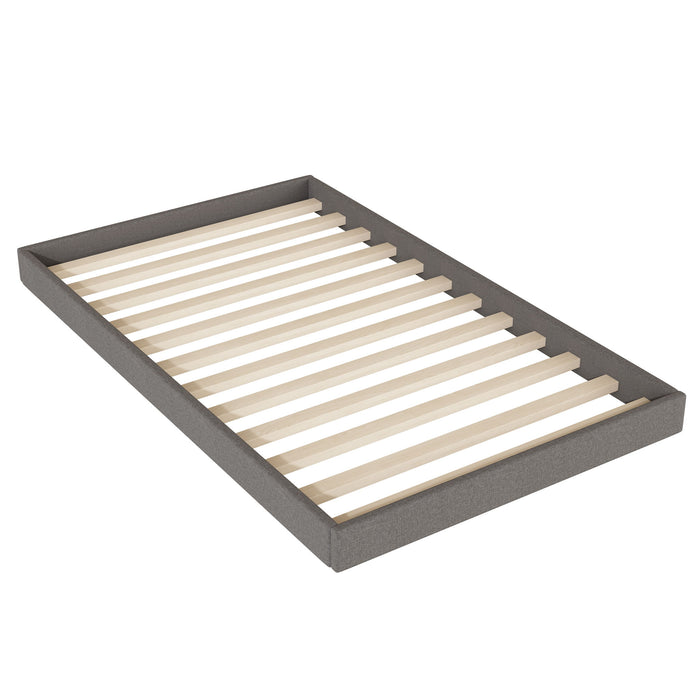 Upholstered Platform Bed With Trundle And 2 Sets Of USB Ports On Each Side, Linen Fabric