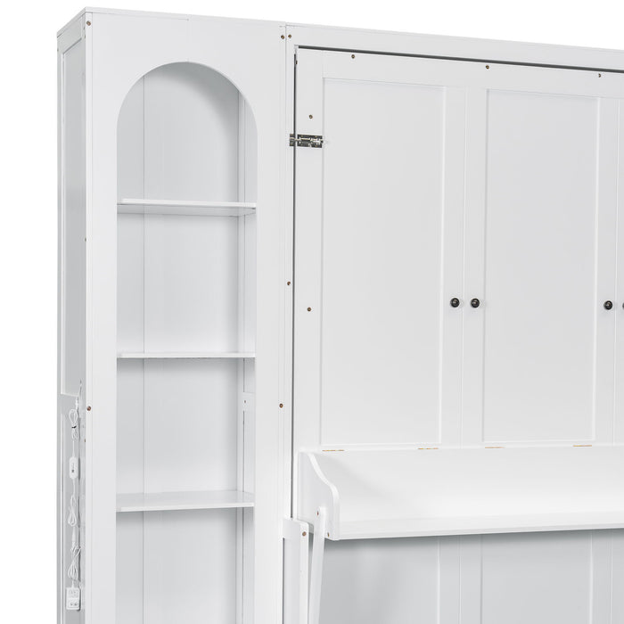 French Style Murphy Platform Bed With Shelf, Side Cabinets, Drawers And LED