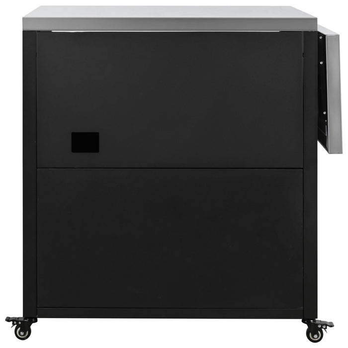 Versatile Outdoor Cabinet With Folding & Expandable Work Surfaces, Ample Storage Space, And Lockable Wheels - Matte Black