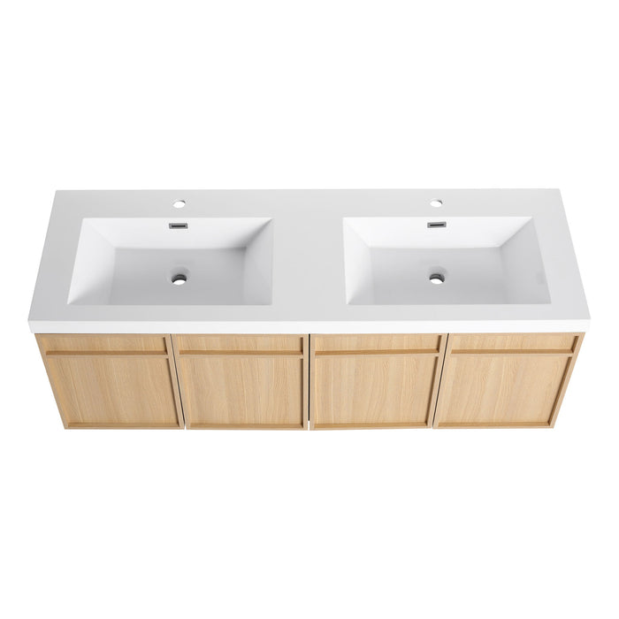 Wall-Mounted Bathroom Vanity With Resin Sink And Soft Closing Doors
