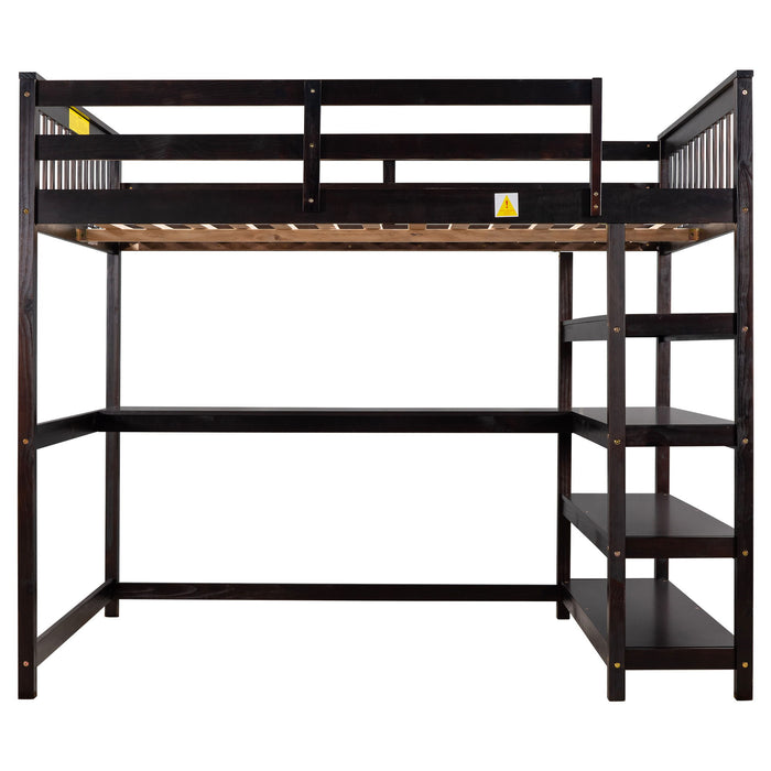 Loft Bed With Storage Shelves And Under Bed Desk