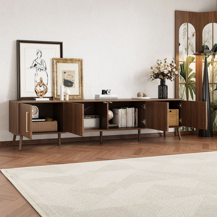 TV Stand For TVs Up To 85" With Fluted Door, Cable Management, Soft-Closing Hinges - Walnut