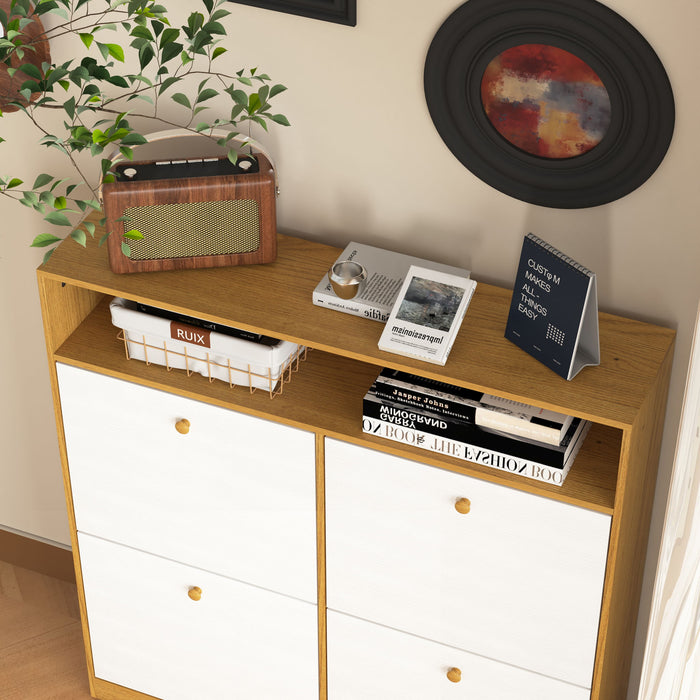 Modern Freestanding Shoe Storage Cabinet With 4 Flip Drawers