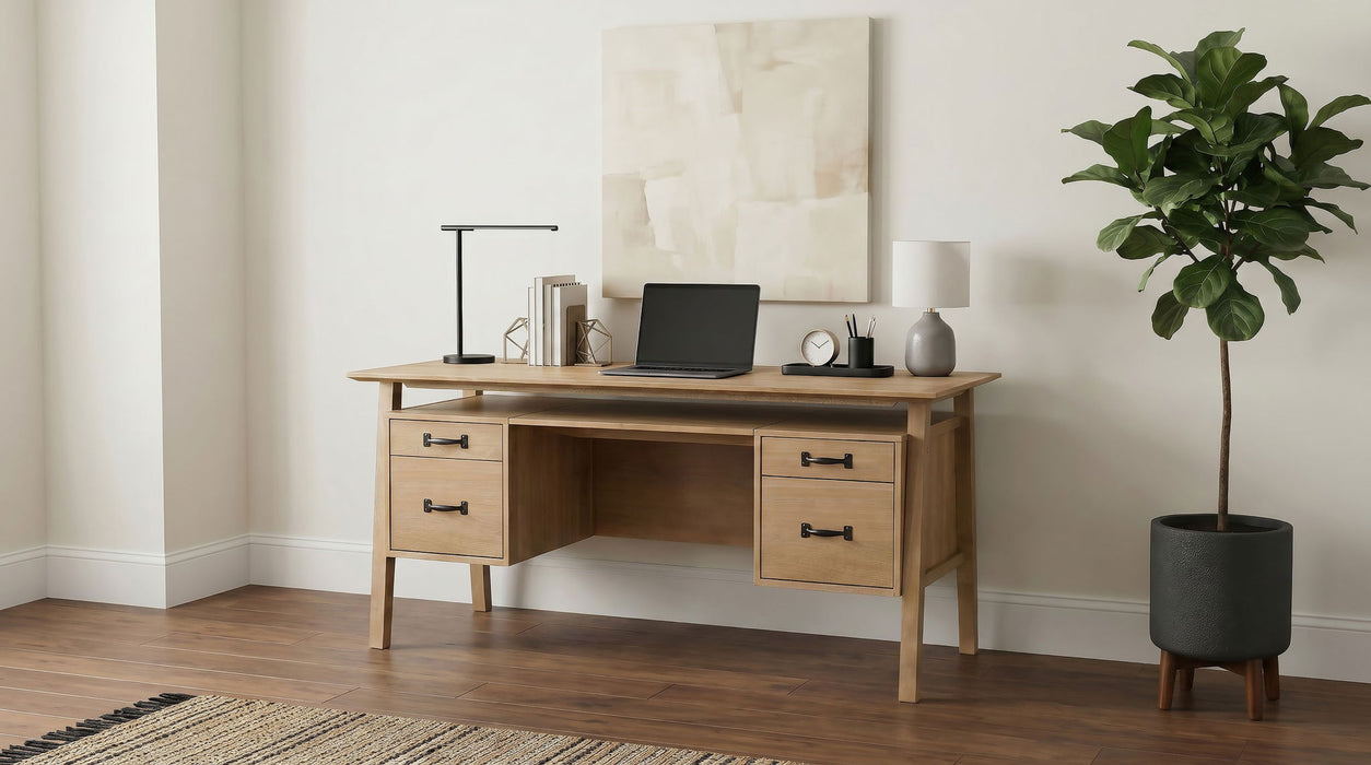 Goodson 64-inch 4-Drawer Double Pedestal Computer Desk Distressed Light Brown
