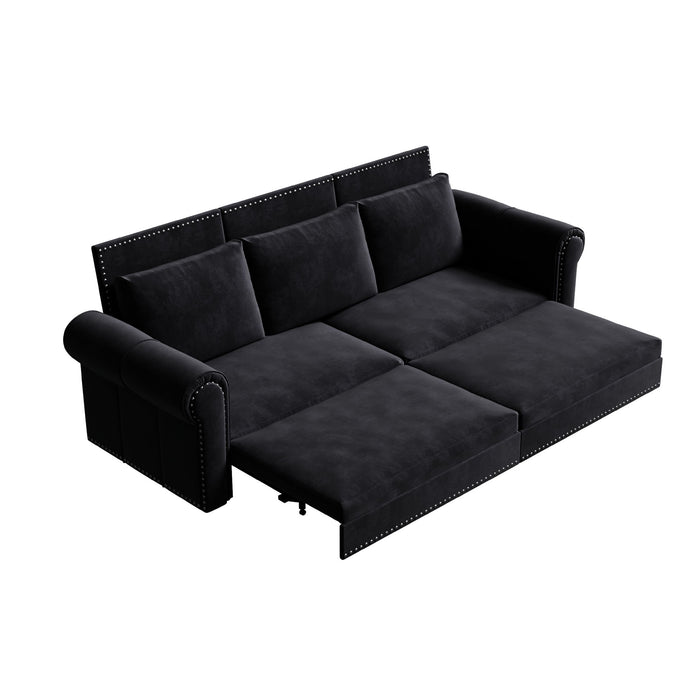 3 In 1 Convertible Sleeper Sofa With Nailhead Trim & Rolled Arm