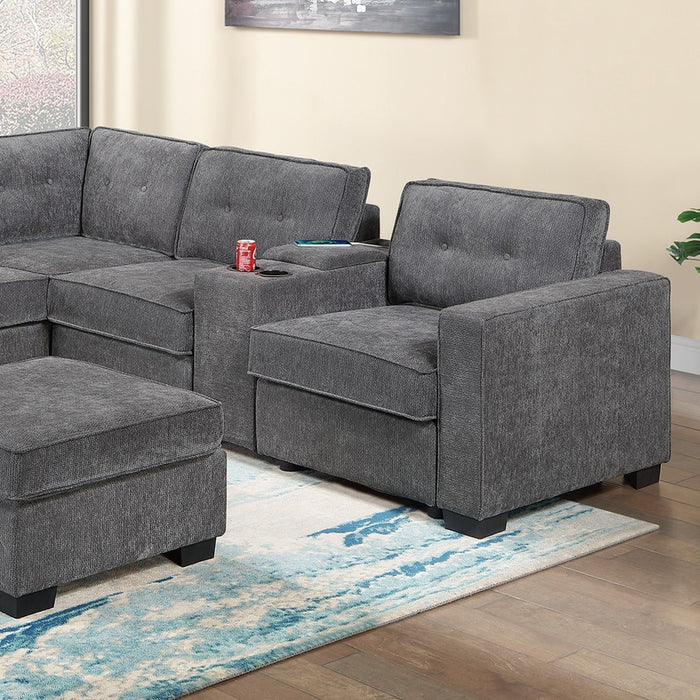 Sectional Set With Reversible Loveseat, USB Console, Corner Wedge & Ottoman