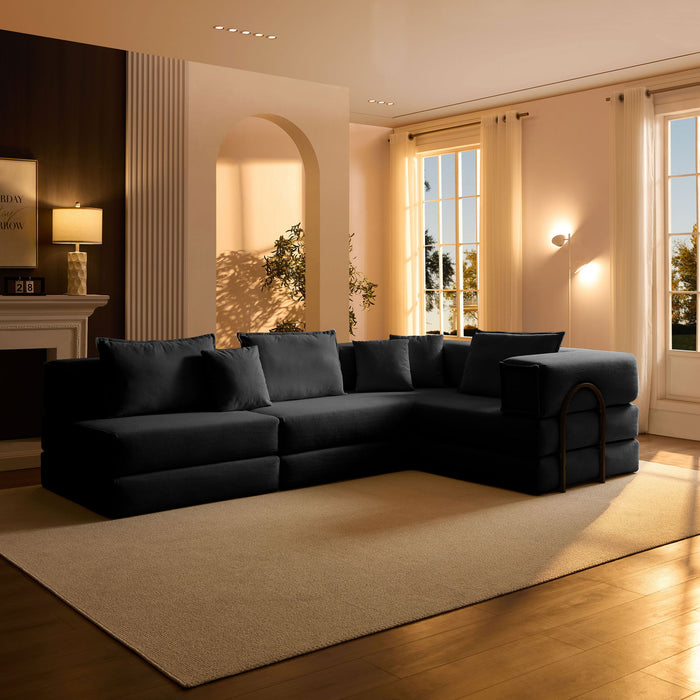 Modular L Shaped Floor Living Room Sofa Set With 6 Pillows