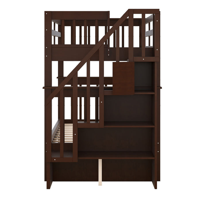 Stairway Bunk Bed With Storage And Guard Rail For Bedroom