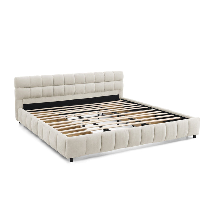 Modern Platform Bed Frame With Thick Chenille Fabric