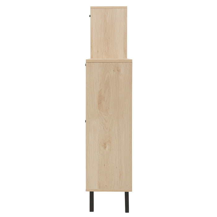 Modern Rattan 5 Door Shoe Storage Cabinet For Entryway Freestanding Design - Natural
