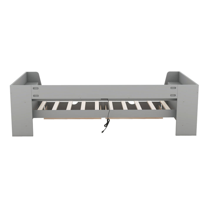 Daybed With Shelves, Drawers And Built In Charging Station