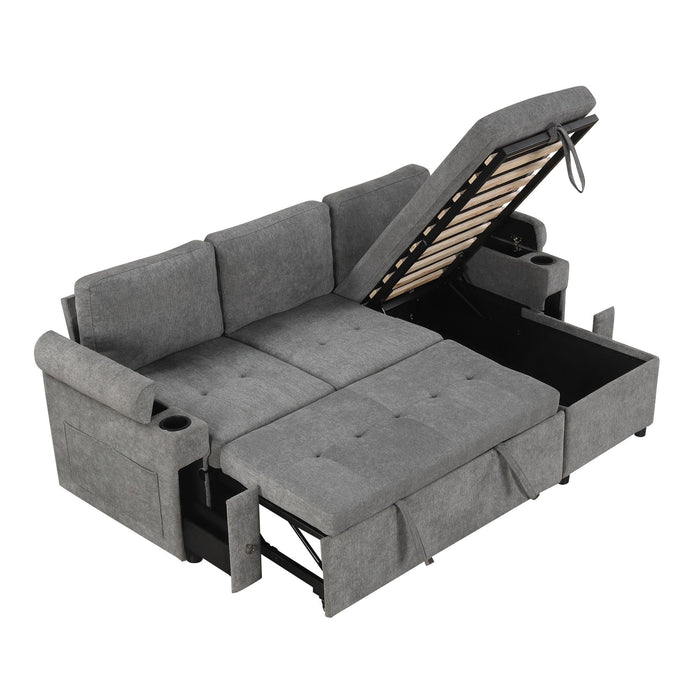 Convertible L Shaped Sofa Couch With Storage, Cup Holders, USB Ports