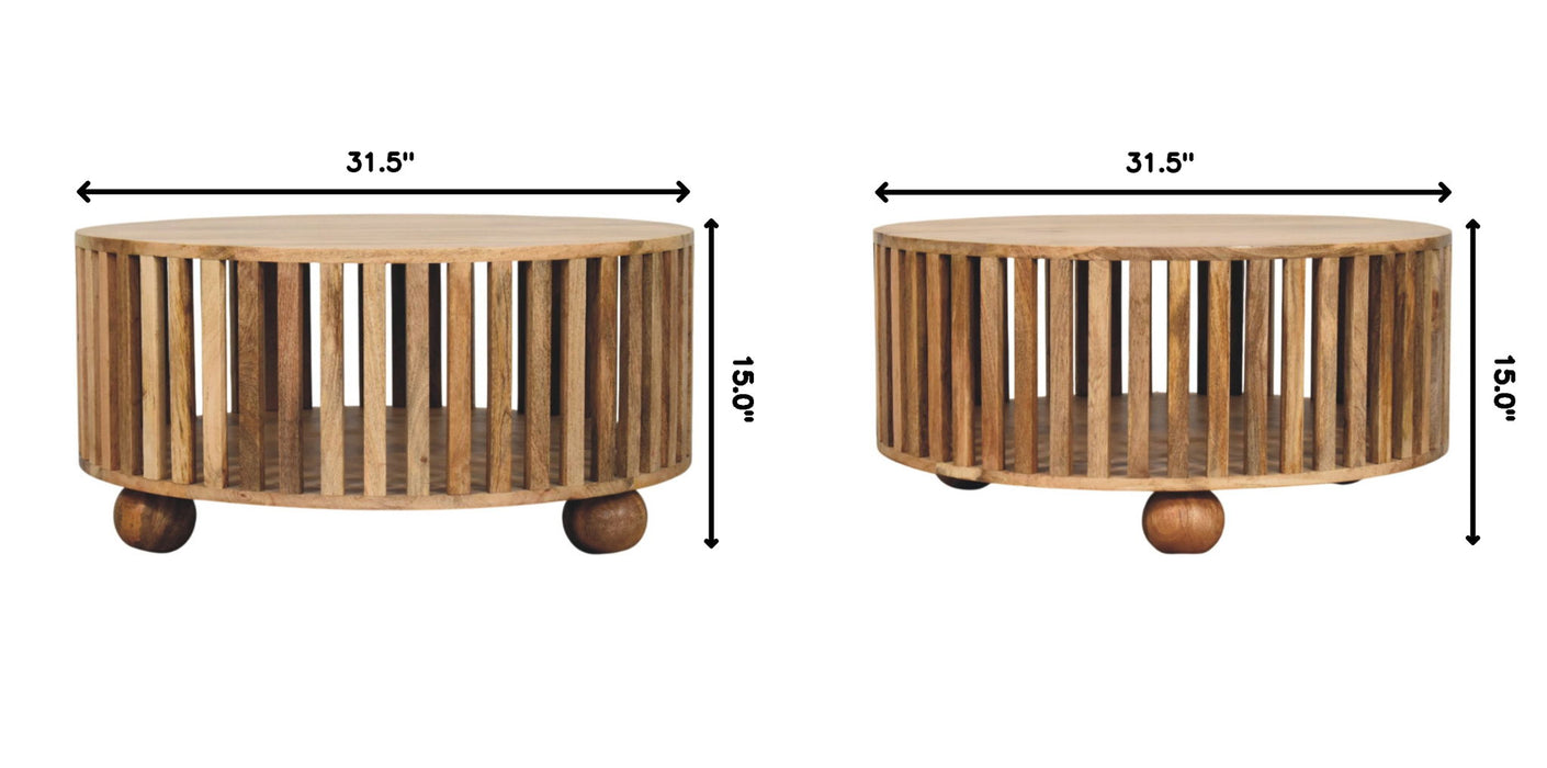 Slatted Round Coffee Table - Beige