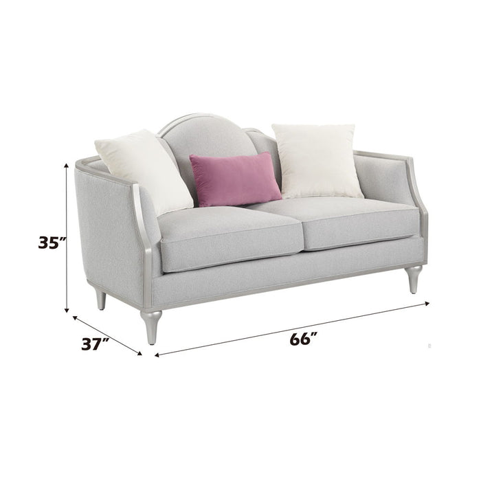 Kasa - Loveseat With 3 Pillows - Beige Linen & Champagne