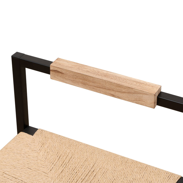 Stylish (Set of 2) Bar Stools With Backrest And Paper Rope Woven Seat, Counter Height Dining Chairs For Kitchen - Natural