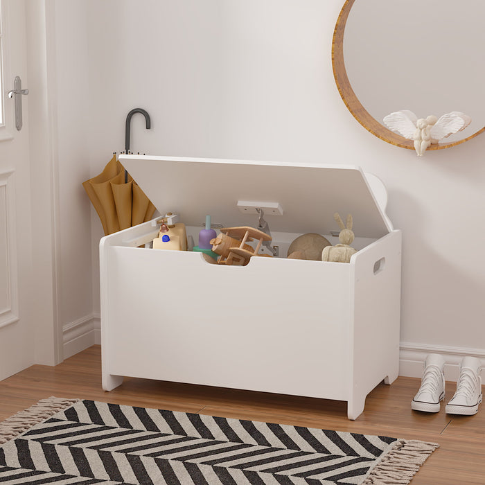 Toy Box With Bear Headboard, Organizer Storage Chest - White