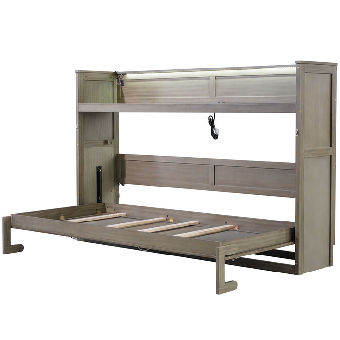 Murphy Bed With Desk, LED Light And USB Charging Station