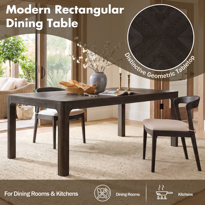 Rectangular Dining Table With Parquet Top, Rounded Corners