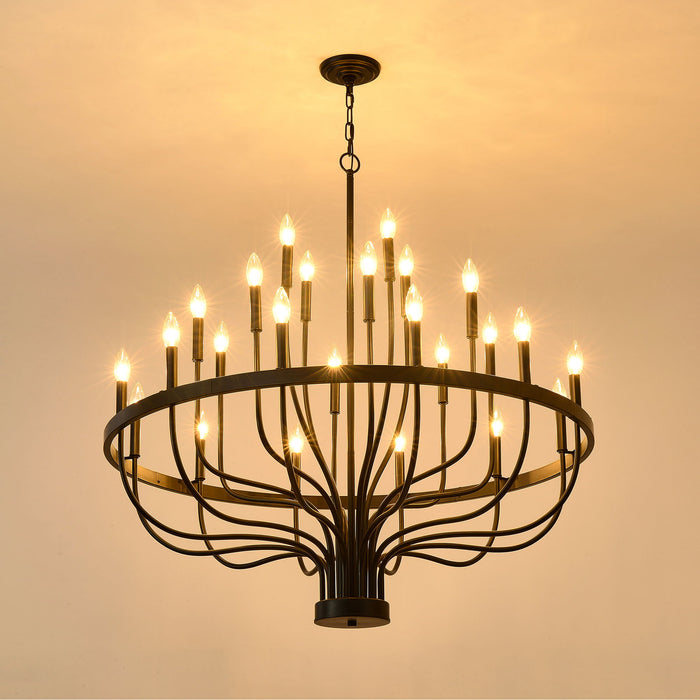 24 Light Chandelier Industrial Iron Candle Chandelier Modern Suspended Farmhouse Chandeliers Pendant Light Fixtures For Dining Room Bedroom Living Room Kitchen Island Foyer E12 Bulb (No Include) - Black