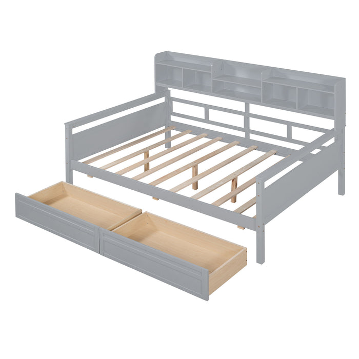 Daybed, Slat Support, With Bedside Shelves And 2 Drawers