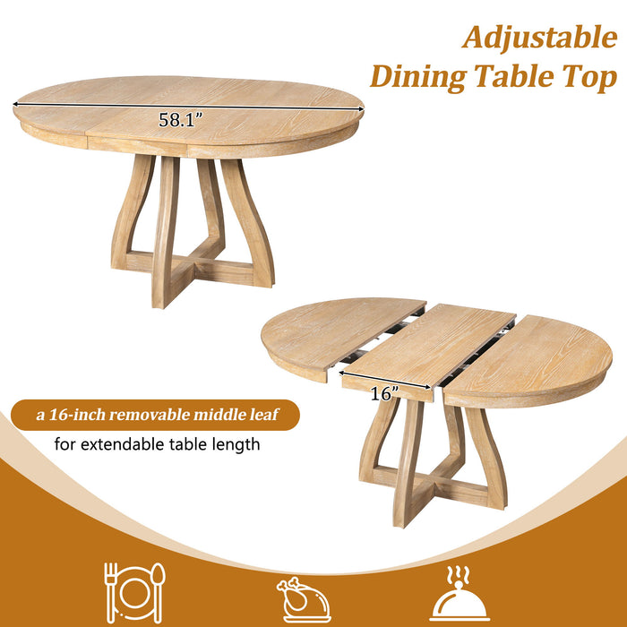 Round Extendable Dining Tabl, Middle Leaf, Curved Legs