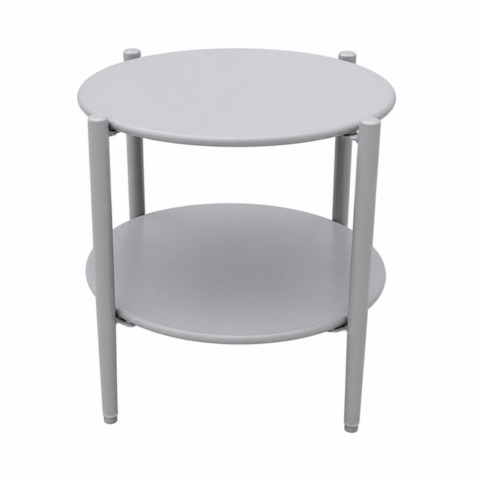 Round Outdoor Coffee Table With Shelf For Garden - Gray