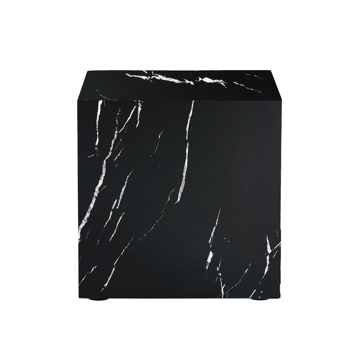 Luxurious Marble Texture Coffee Table Cube Design Elegant Living Room Accent - Black