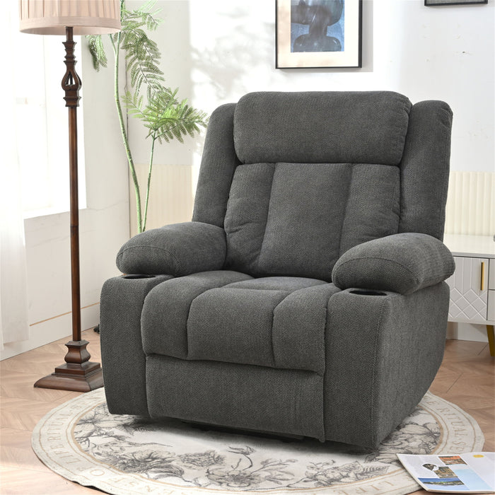 Power Lift Recliner Chair With Extended Footrest, Remote Control, Cup Holders, And Side Pockets