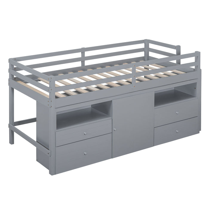 Loft Bed With 4 Drawers, Underneath Cabinet And Shelves