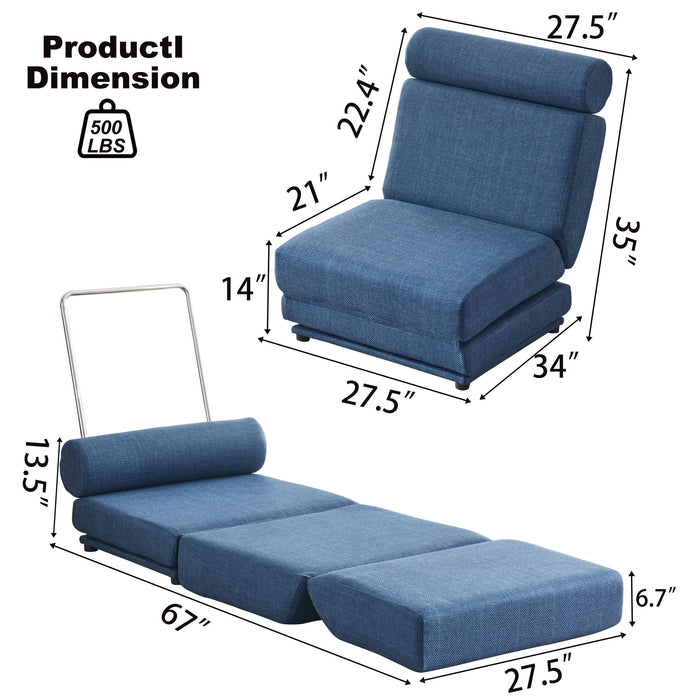 Foldable Single Chair Sofa Bed With Pillow, Easy To Store, Breathable And Wearable Linen