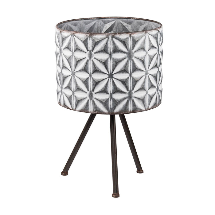 Metal Planter Stand, Round Galvanized Farmhouse Planter (Set of 2) - Gray