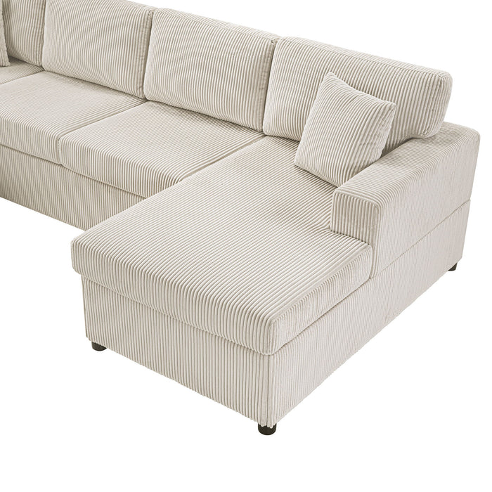 Oversized Sectional U-Shaped Sofa With Chaise Lounge And Three Soft Throw Pillows