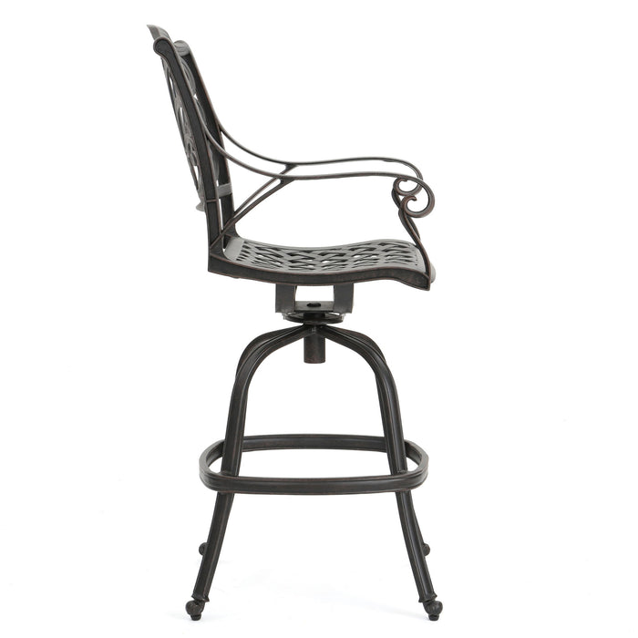 Outdoor Cast Aluminum Swivel Bar Stool With Scrolled Arms - Bronze
