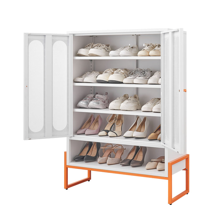 Modern Metal Shoe Cabinet With DoublebSided Mesh Doors And Adjustable Partitions