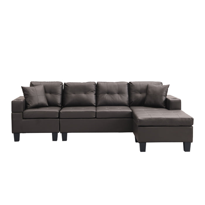 Modern Sectional Sofa Set With Chaise Lounge And Cup Holder