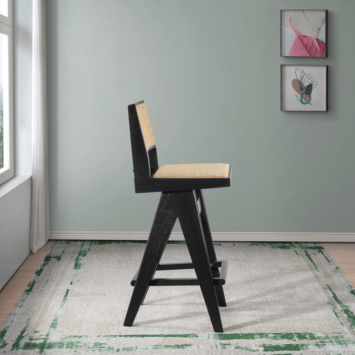 Keira - Bar Stool (Set of 2) - Black / Rattan