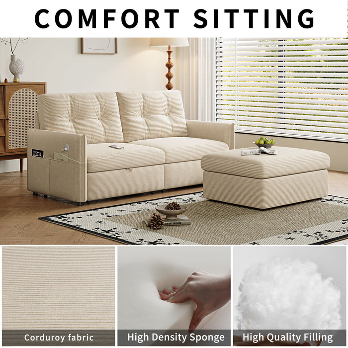 Sleeper Sofa, Expandable Sectional With Ottoman For Living Room