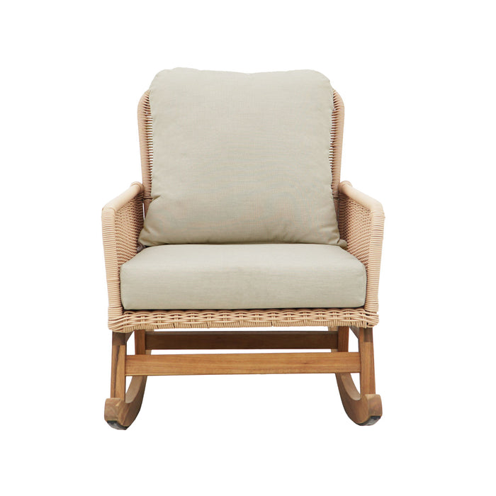 Contemporary Minimalist Wicker Rocking Chair With Soft Cushions And Durable Wooden Frame